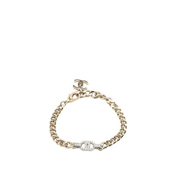 CHANEL Silver Logo Charm Bracelet